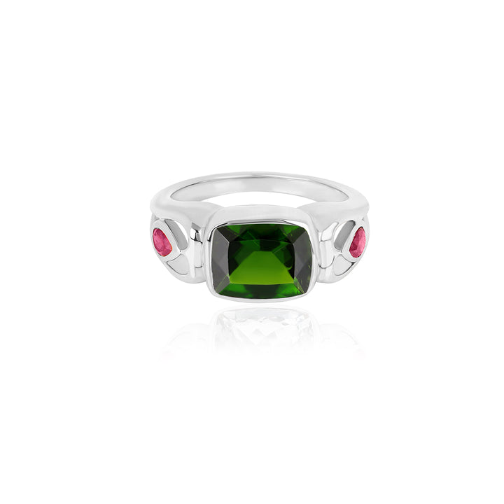 Chrome Diopside and Ruby Silver Ring