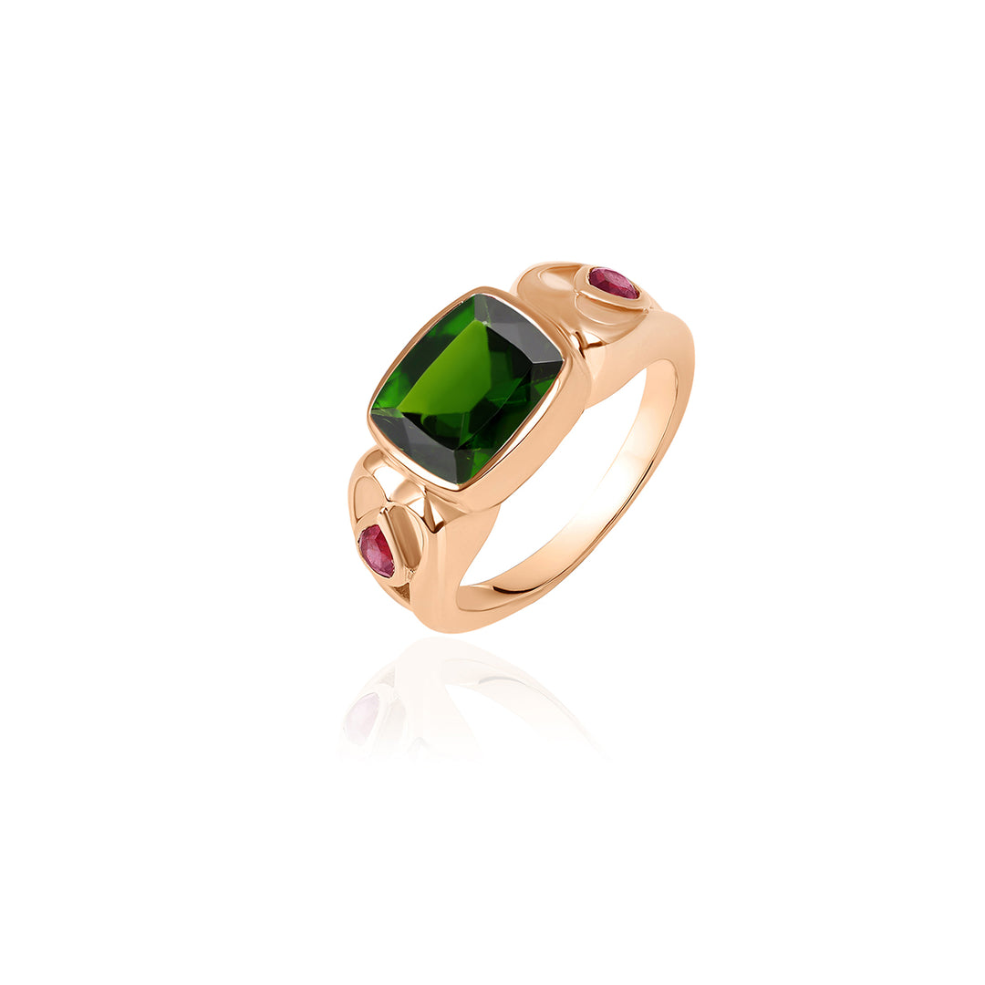 Chrome Diopside and Ruby Silver Ring