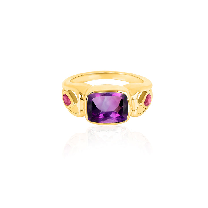 Amethyst and Ruby Silver Ring