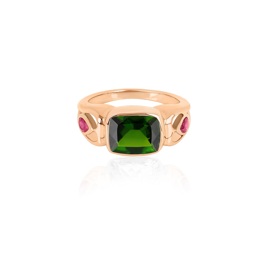 Chrome Diopside and Ruby Silver Ring