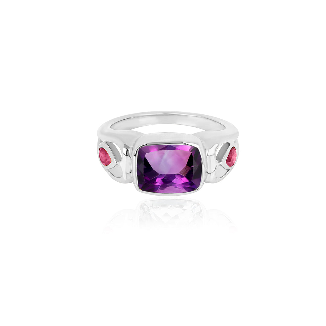 Amethyst and Ruby Silver Ring