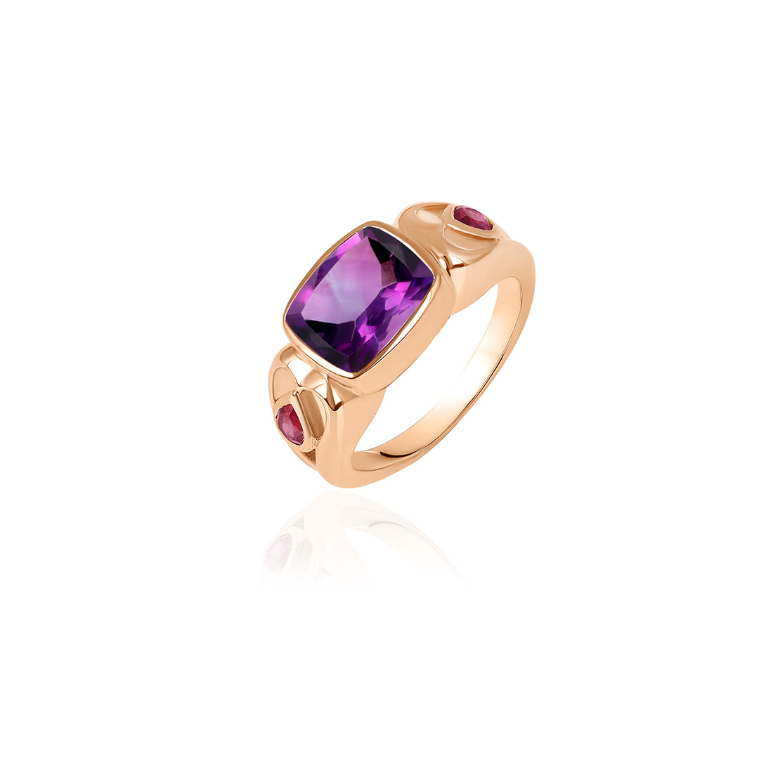 Amethyst and Ruby Silver Ring