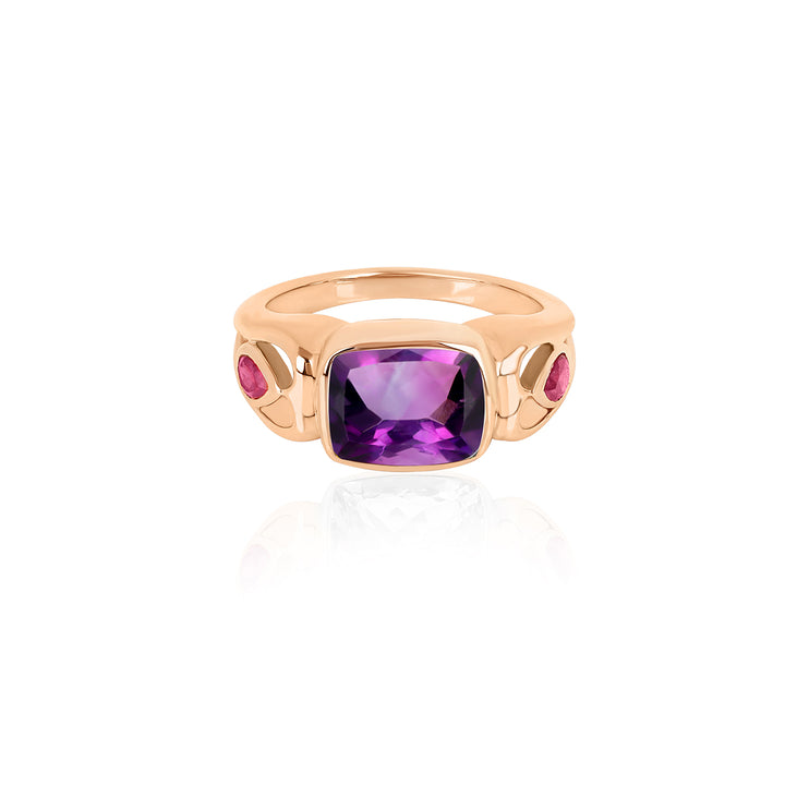 Amethyst and Ruby Silver Ring