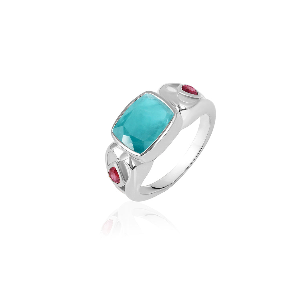 Grandidierite and Ruby Silver Ring