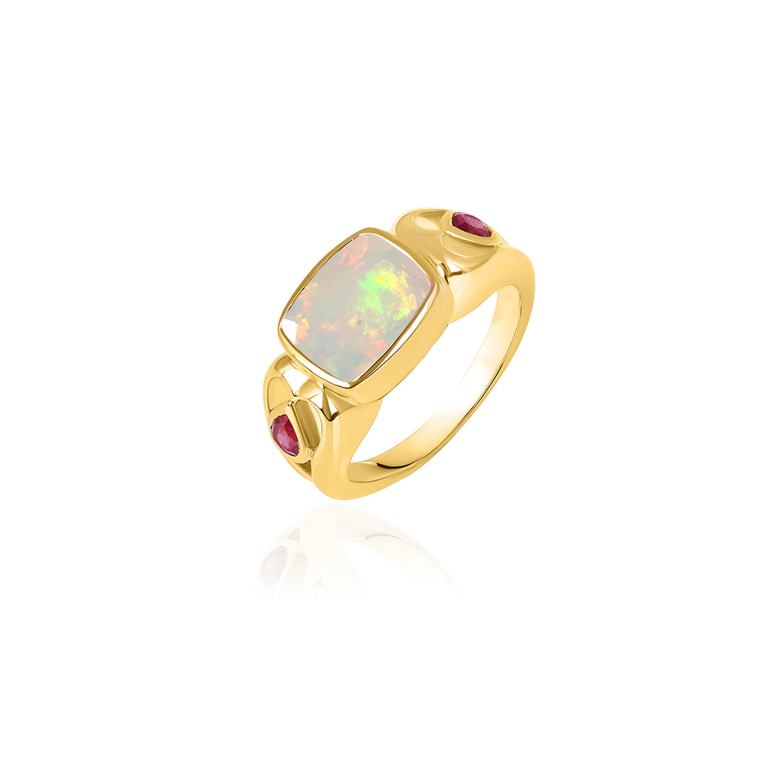 Ethiopian Opal and Ruby Silver Ring