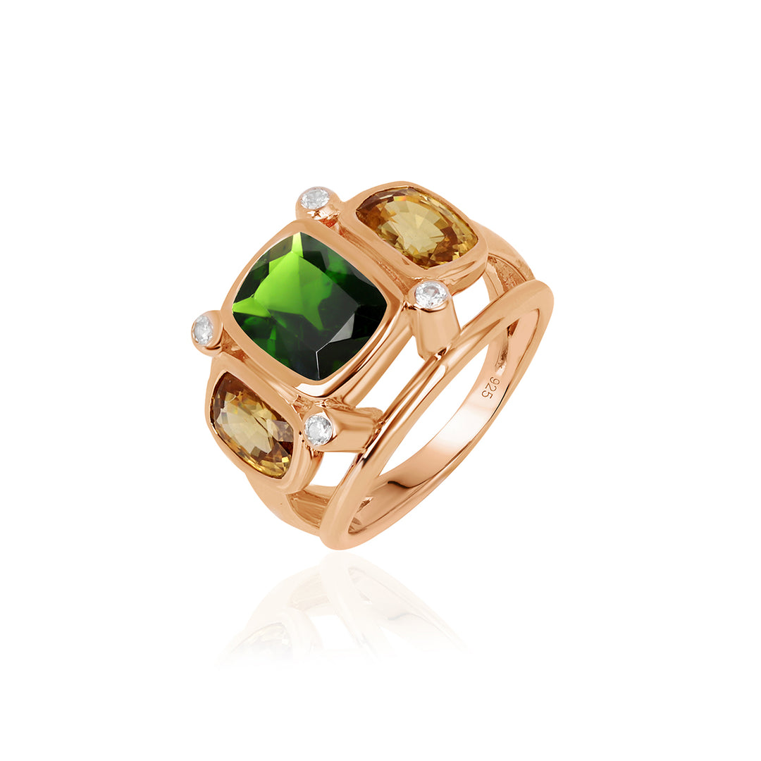 Chrome Diopside and Mandarin Zircon Silver Ring