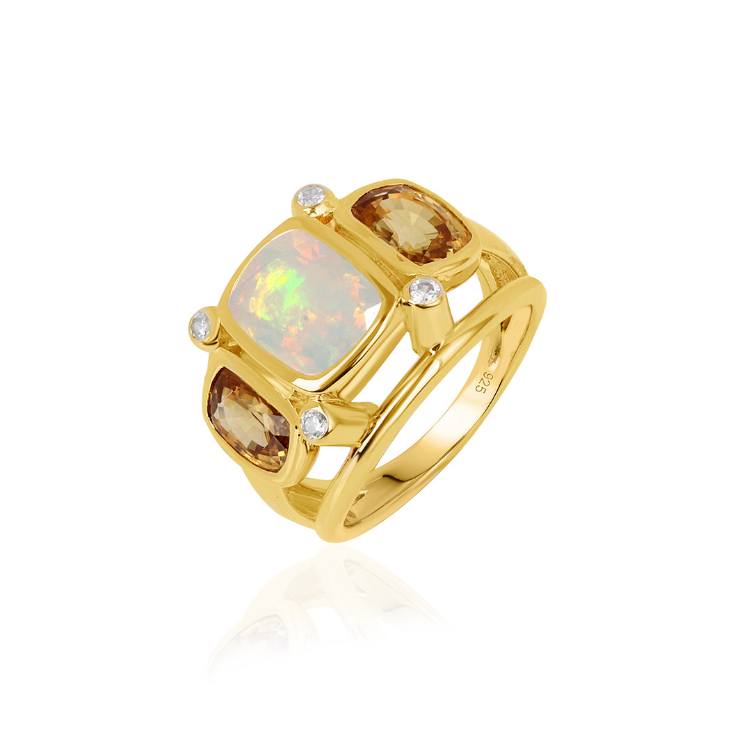 Ethiopian Opal and Mandarin Zircon Silver Ring