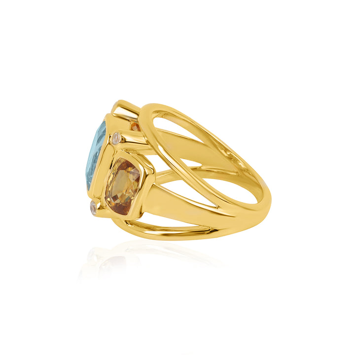 Blue Topaz and Mandarin Zircon Silver Ring