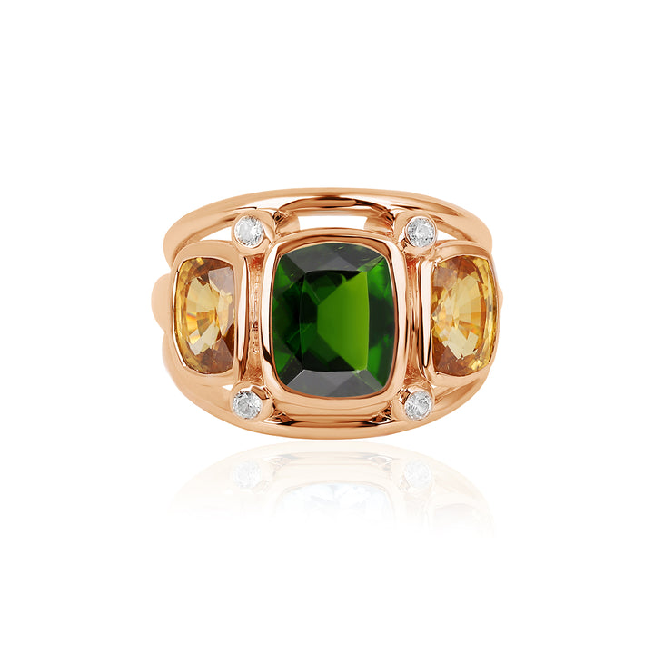 Chrome Diopside and Mandarin Zircon Silver Ring