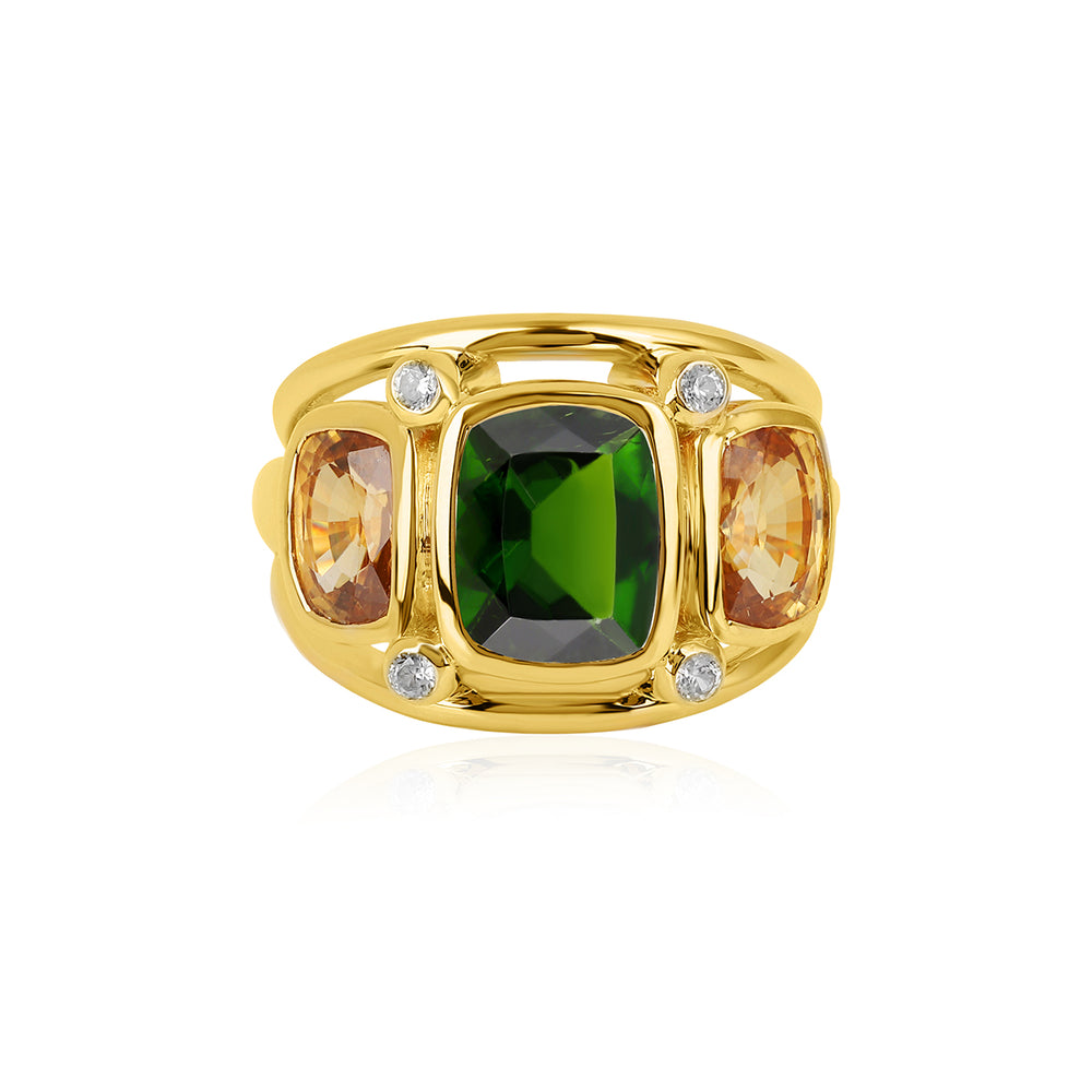 Chrome Diopside and Mandarin Zircon Silver Ring