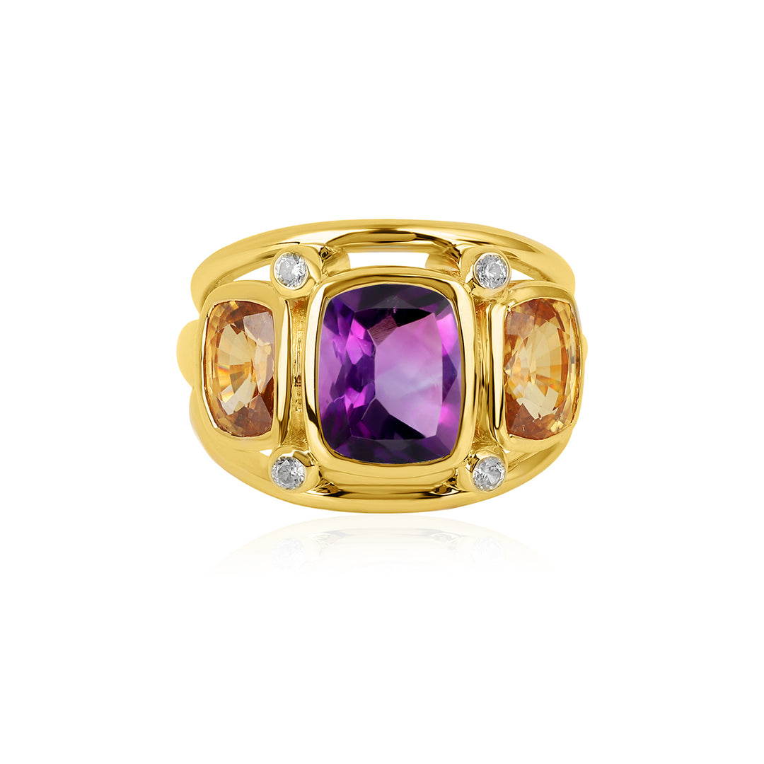 Amethyst and Mandarin Zircon Silver Ring