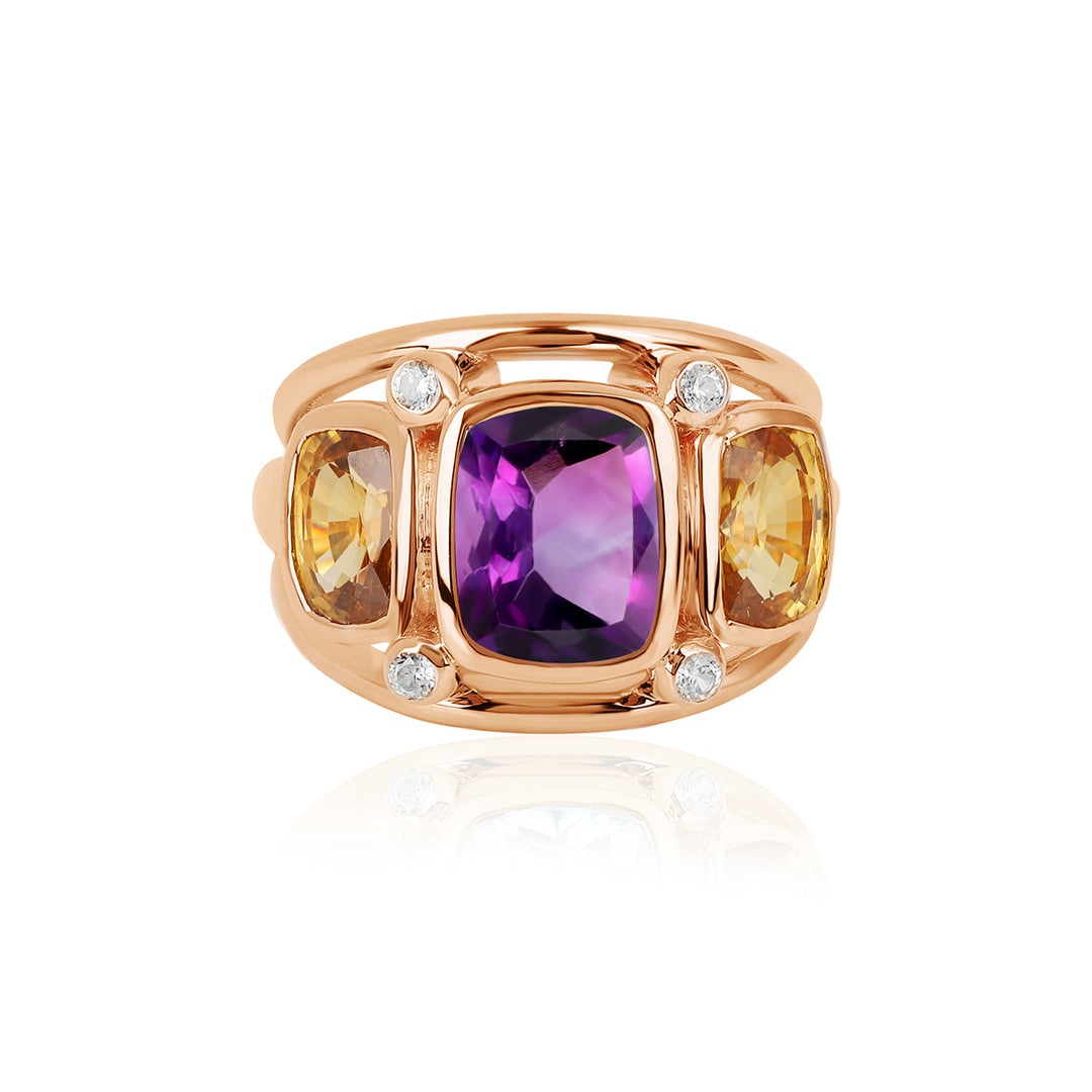 Amethyst and Mandarin Zircon Silver Ring