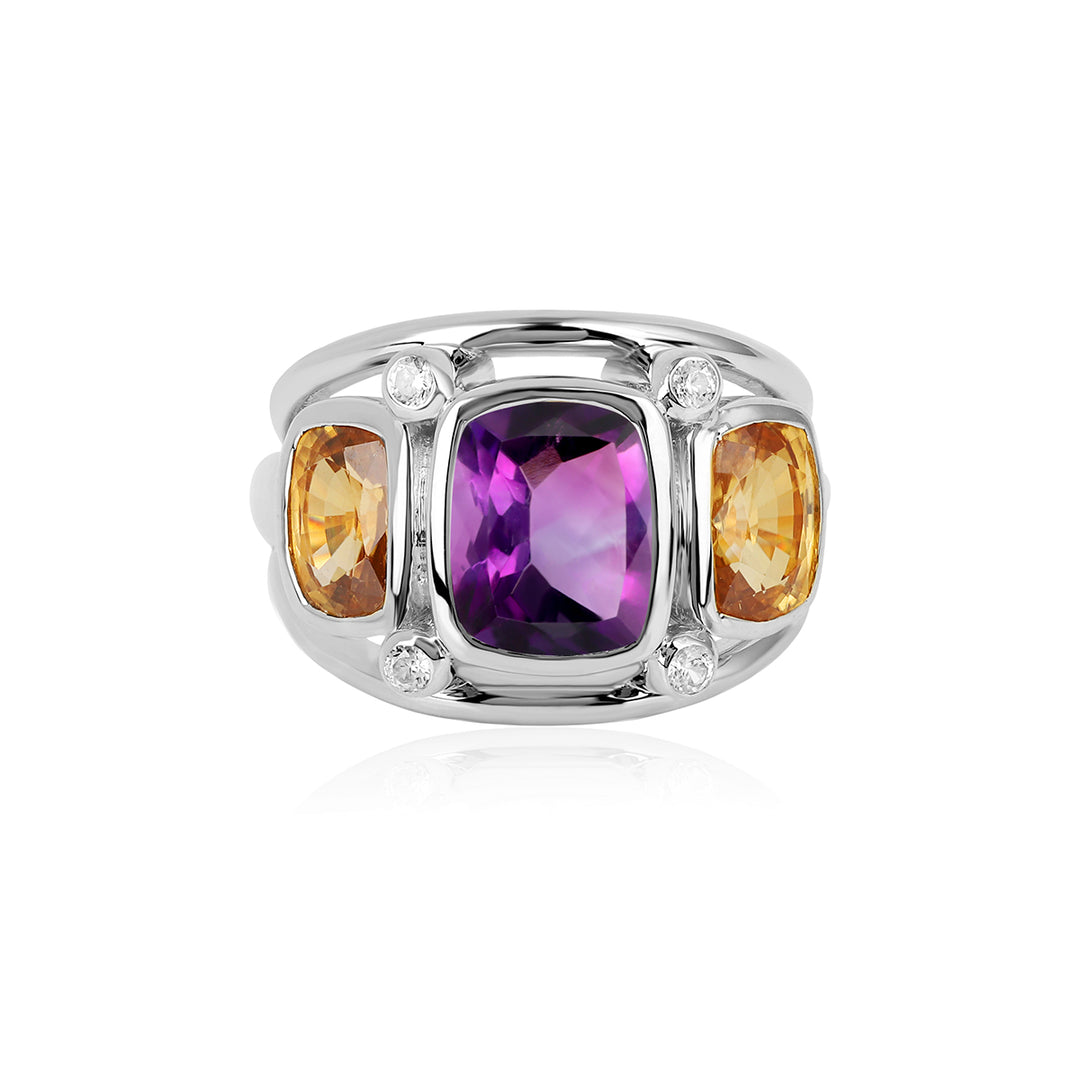 Amethyst and Mandarin Zircon Silver Ring