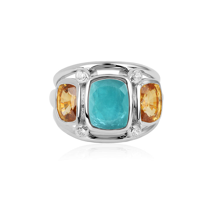 Grandidierite and Mandarin Zircon Silver Ring