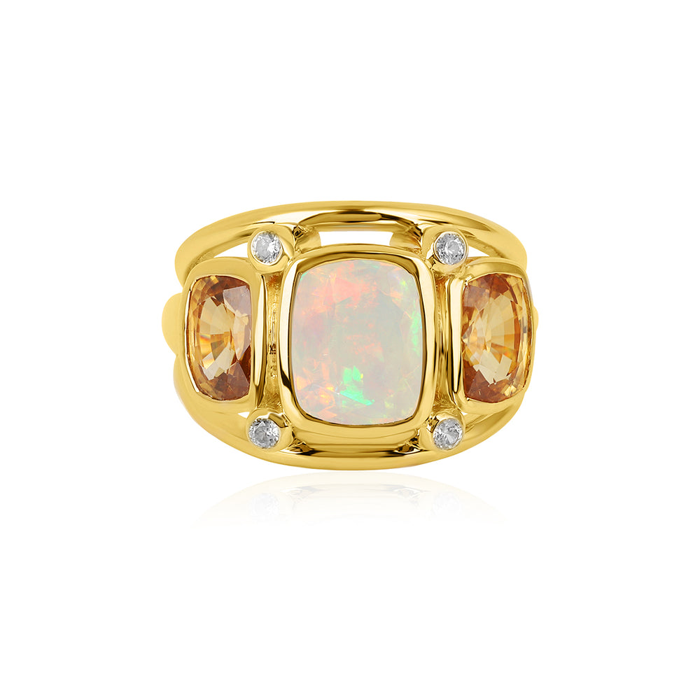 Ethiopian Opal and Mandarin Zircon Silver Ring