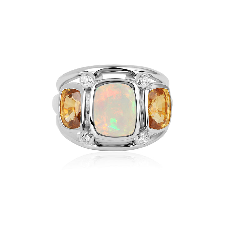 Ethiopian Opal and Mandarin Zircon Silver Ring