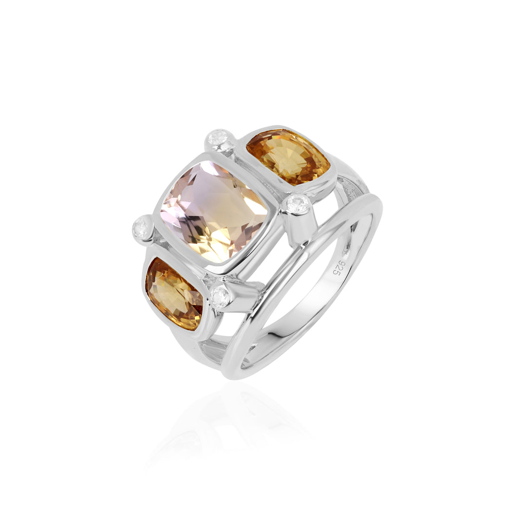 Ametrine and Mandarin Zircon Silver Ring