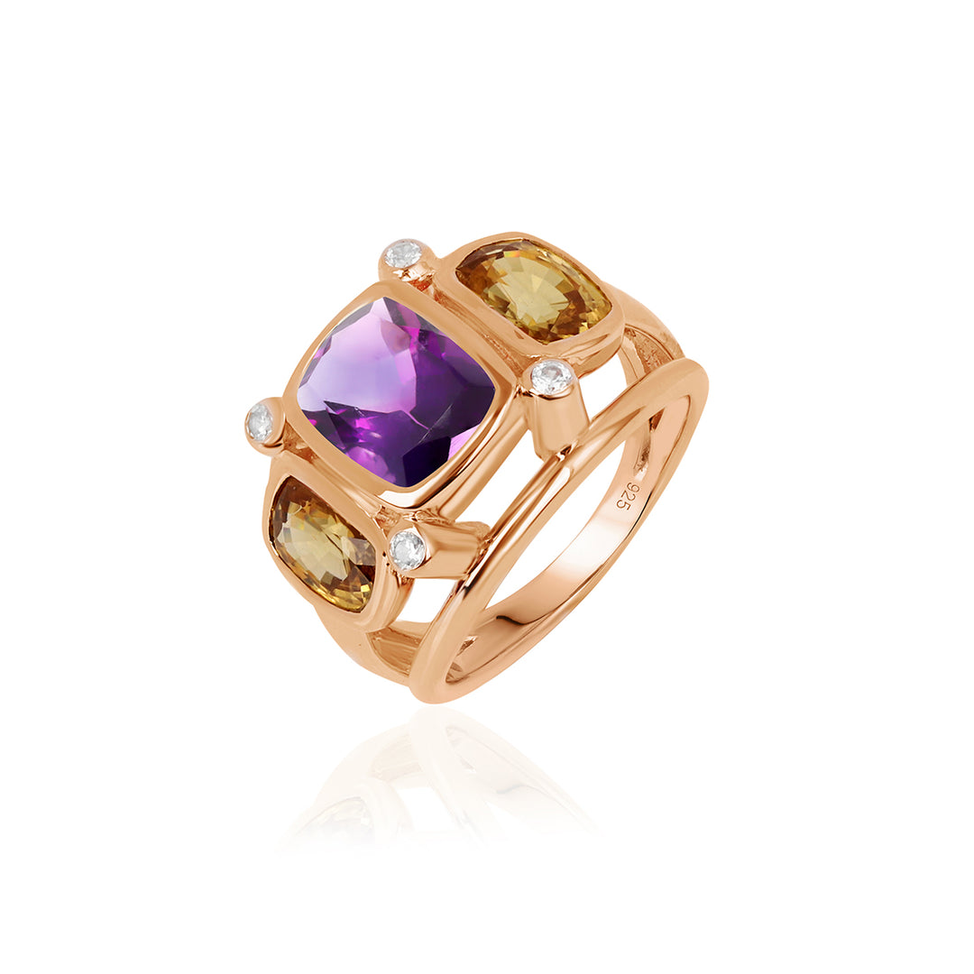 Amethyst and Mandarin Zircon Silver Ring