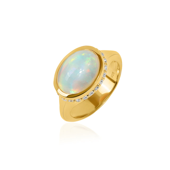 Ethiopian Opal and Zircon Ring 925 Silver