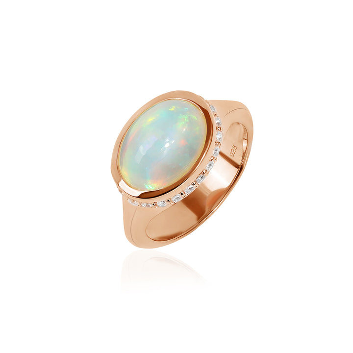 Ethiopian Opal and Zircon Ring 925 Silver