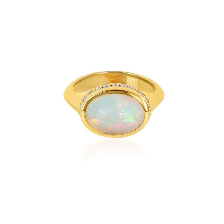 Ethiopian Opal and Zircon Ring 925 Silver