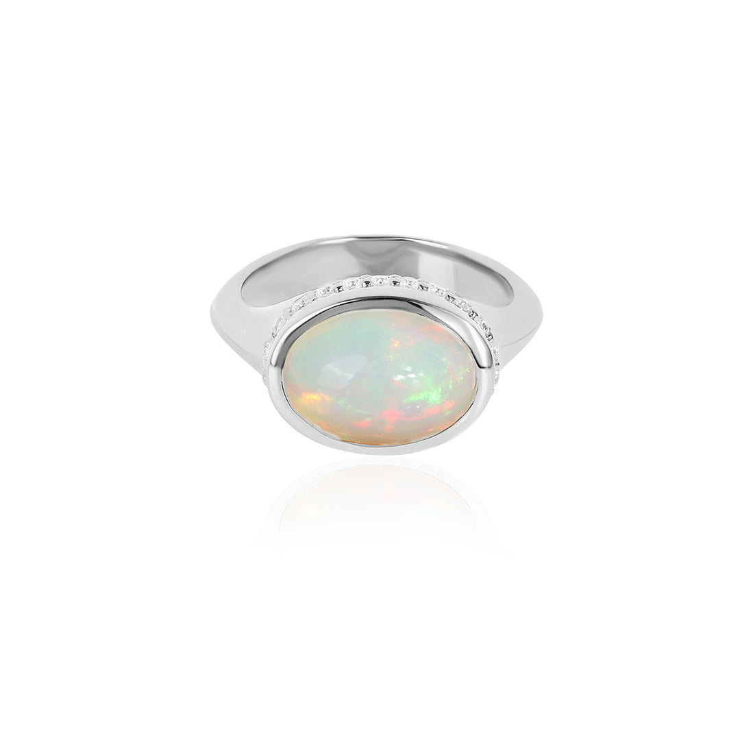 Ethiopian Opal and Zircon Ring 925 Silver