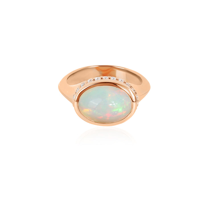 Ethiopian Opal and Zircon Ring 925 Silver