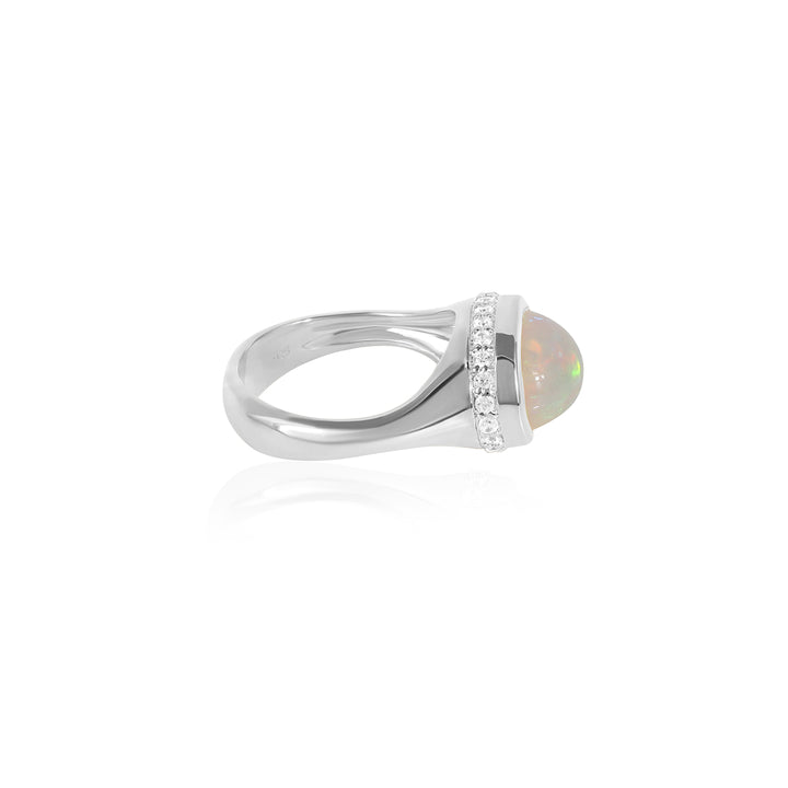 Ethiopian Opal and Zircon Ring 925 Silver