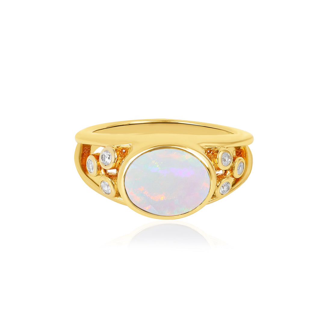 Ethiopian Opal and Zircon Silver Ring