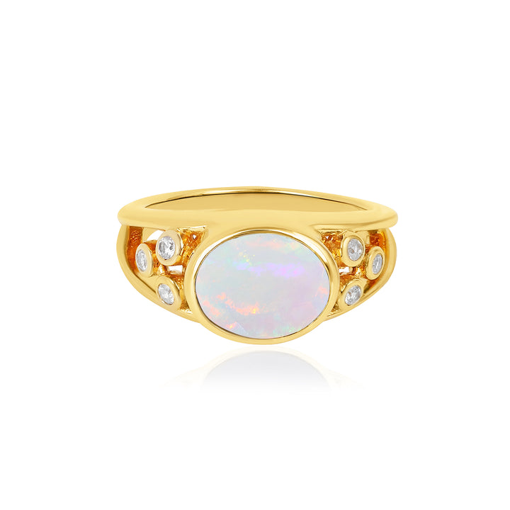 Ethiopian Opal and Zircon Silver Ring