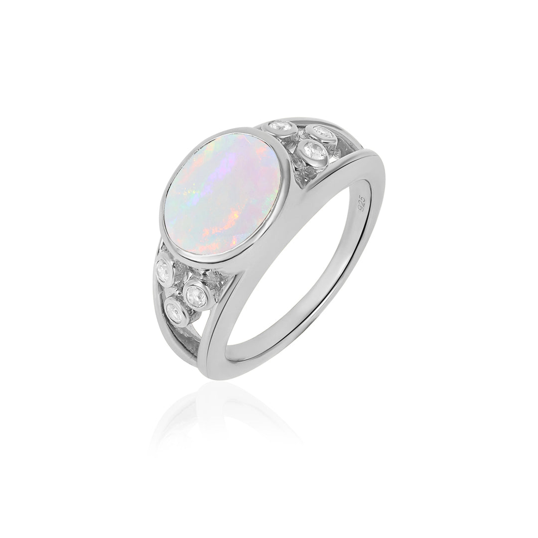 Ethiopian Opal and Zircon Silver Ring