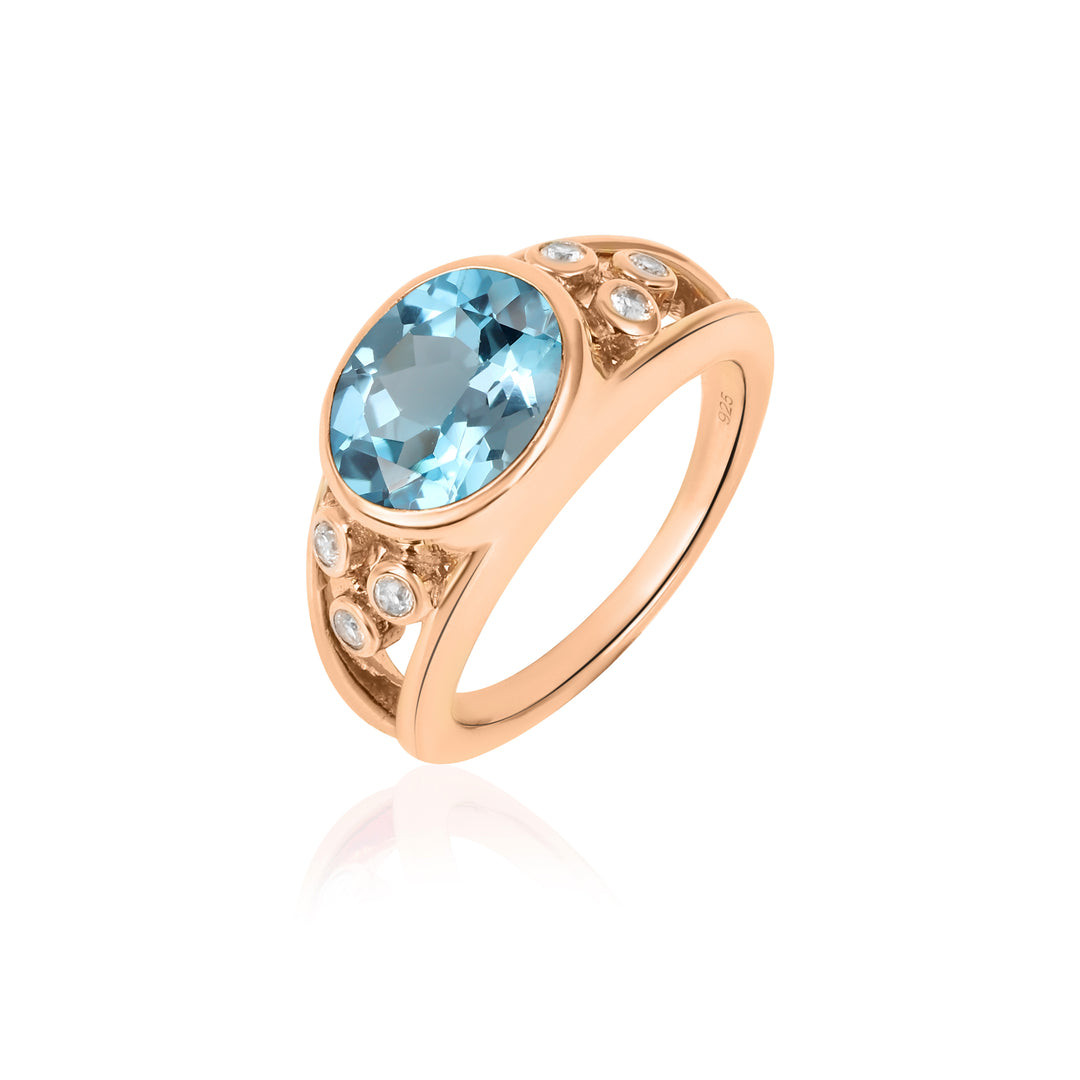 Blue Topaz and Zircon Silver Ring