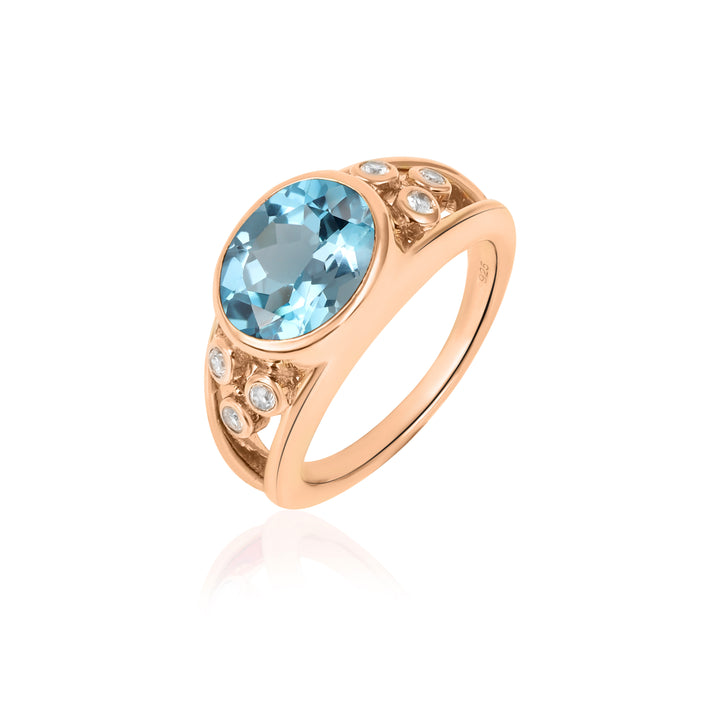 Blue Topaz and Zircon Silver Ring