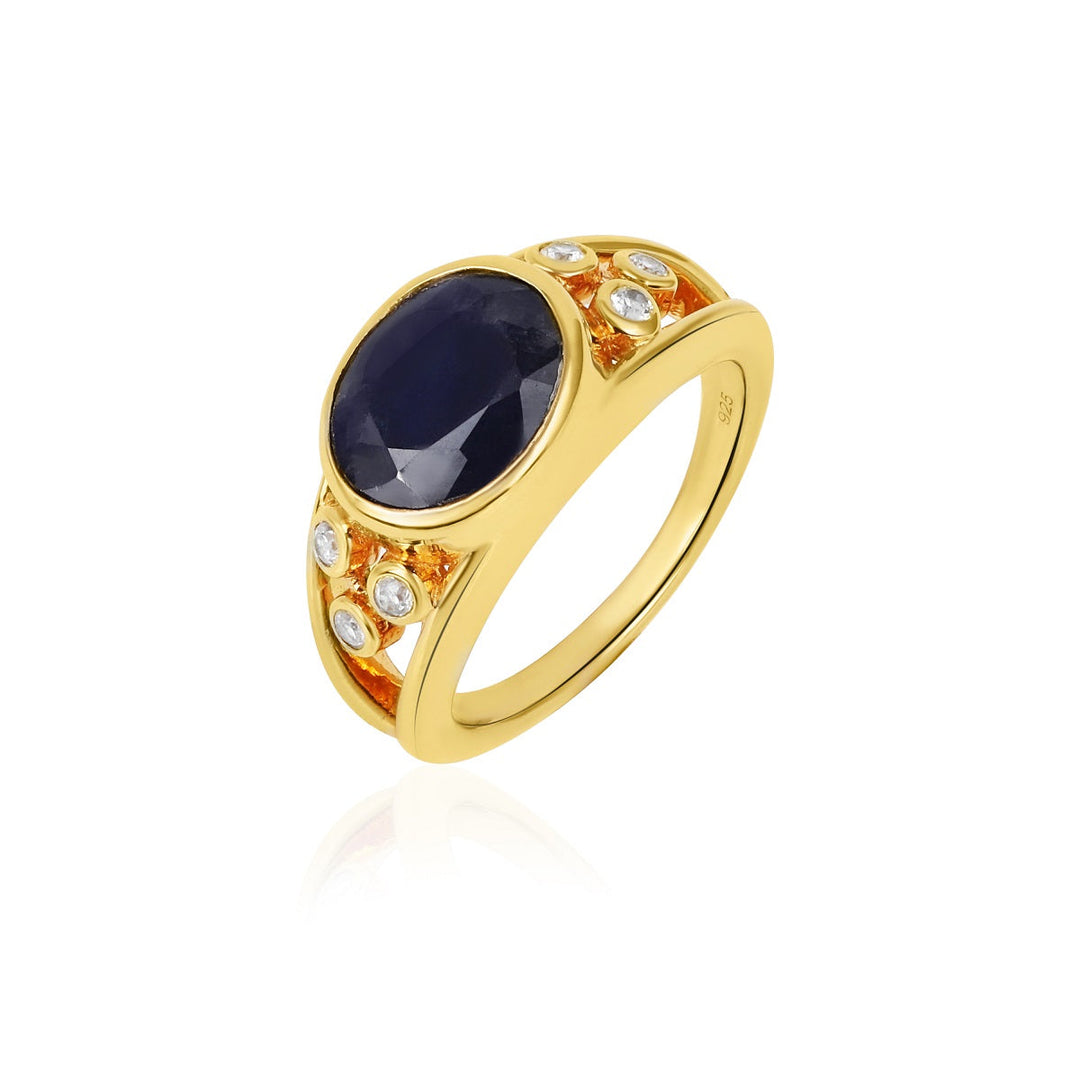 Blue Sapphire and Zircon Silver Ring