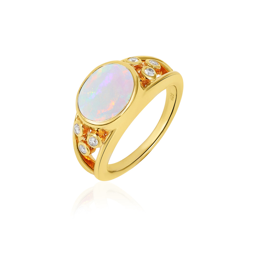 Ethiopian Opal and Zircon Silver Ring