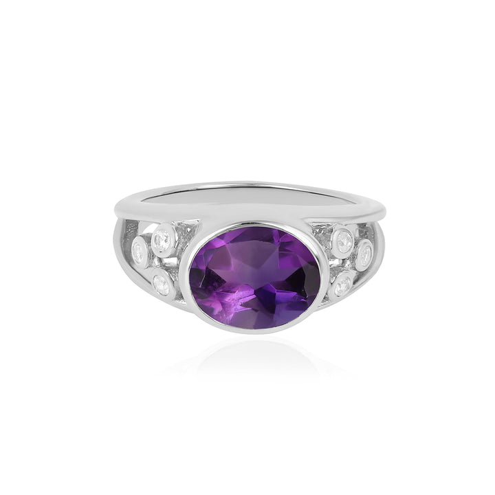 Amethyst and Zircon Silver Ring