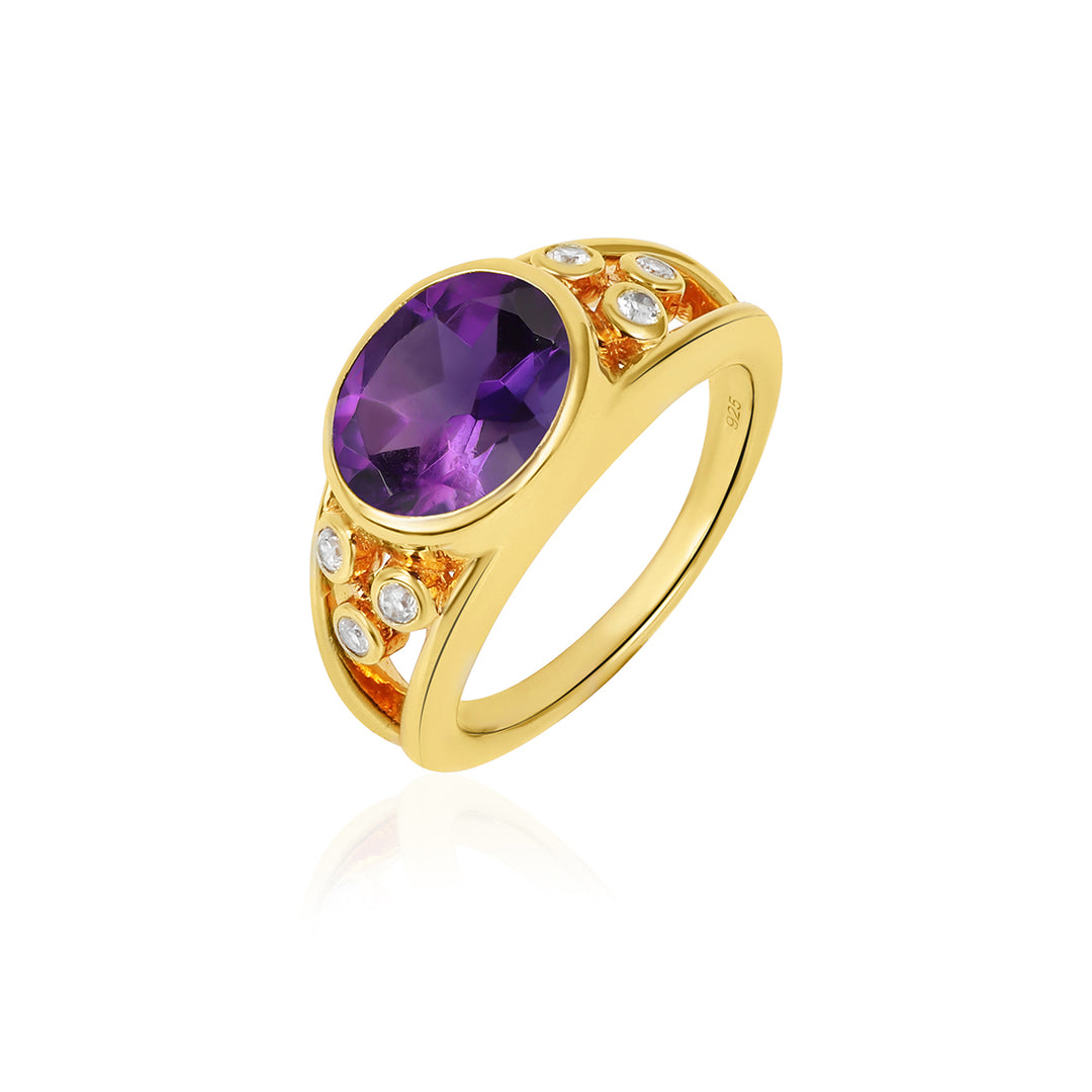 Amethyst and Zircon Silver Ring