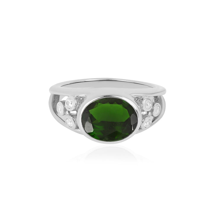 Chrome Diopside and Zircon 925 Silver Ring