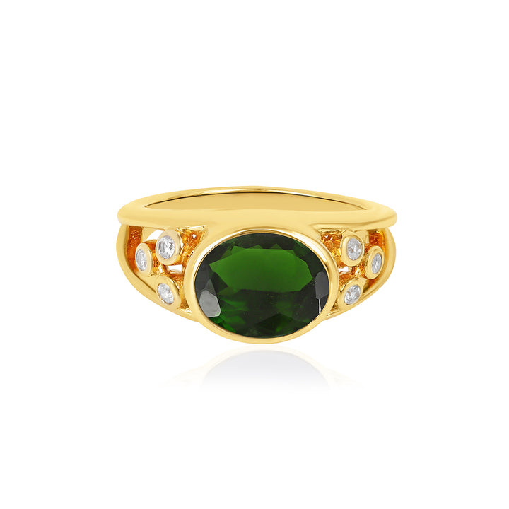 Chrome Diopside and Zircon 925 Silver Ring