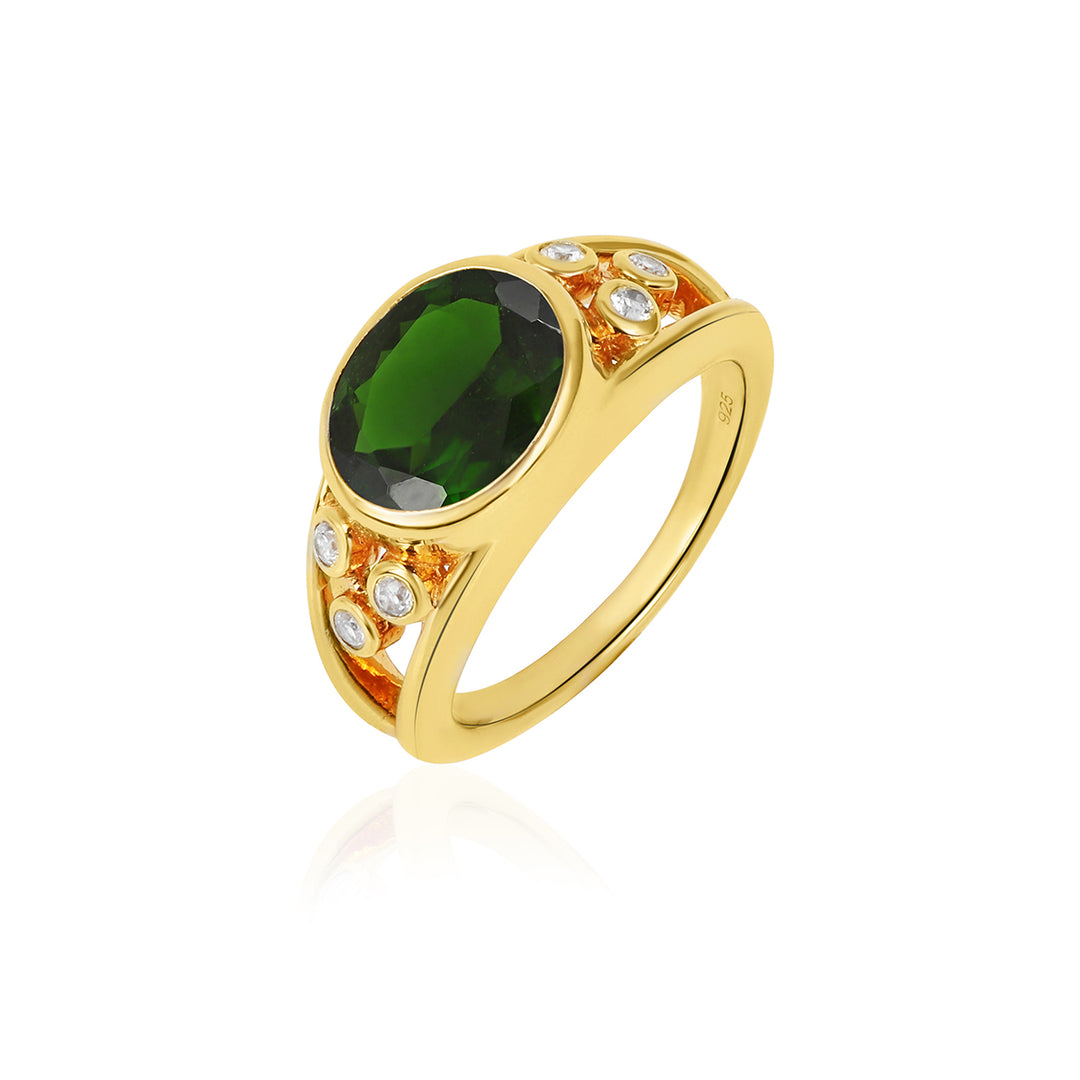 Chrome Diopside and Zircon 925 Silver Ring