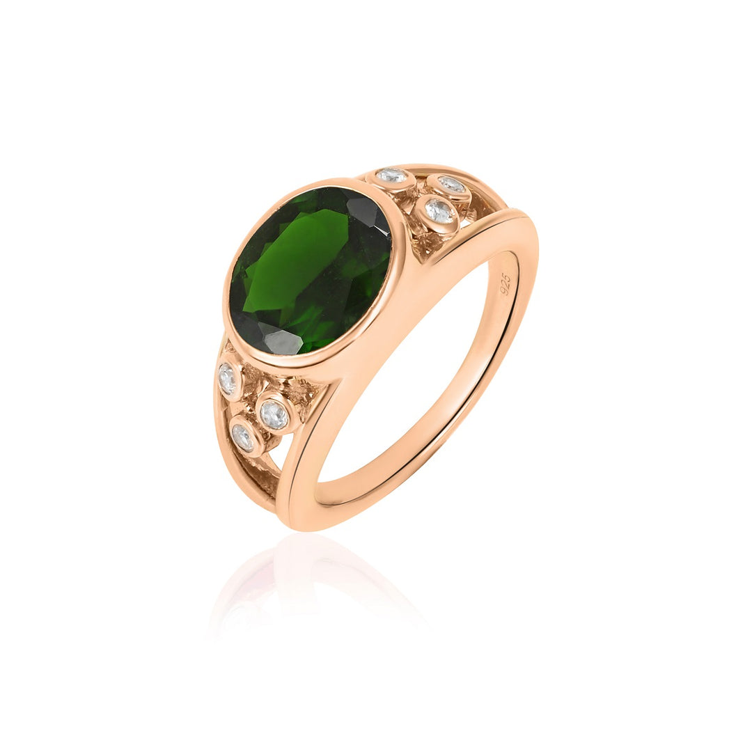 Chrome Diopside and Zircon 925 Silver Ring