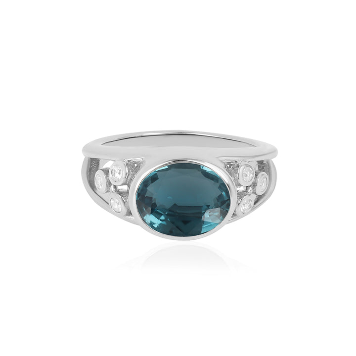 Teal Kyanite and Zircon 925 Silver Ring