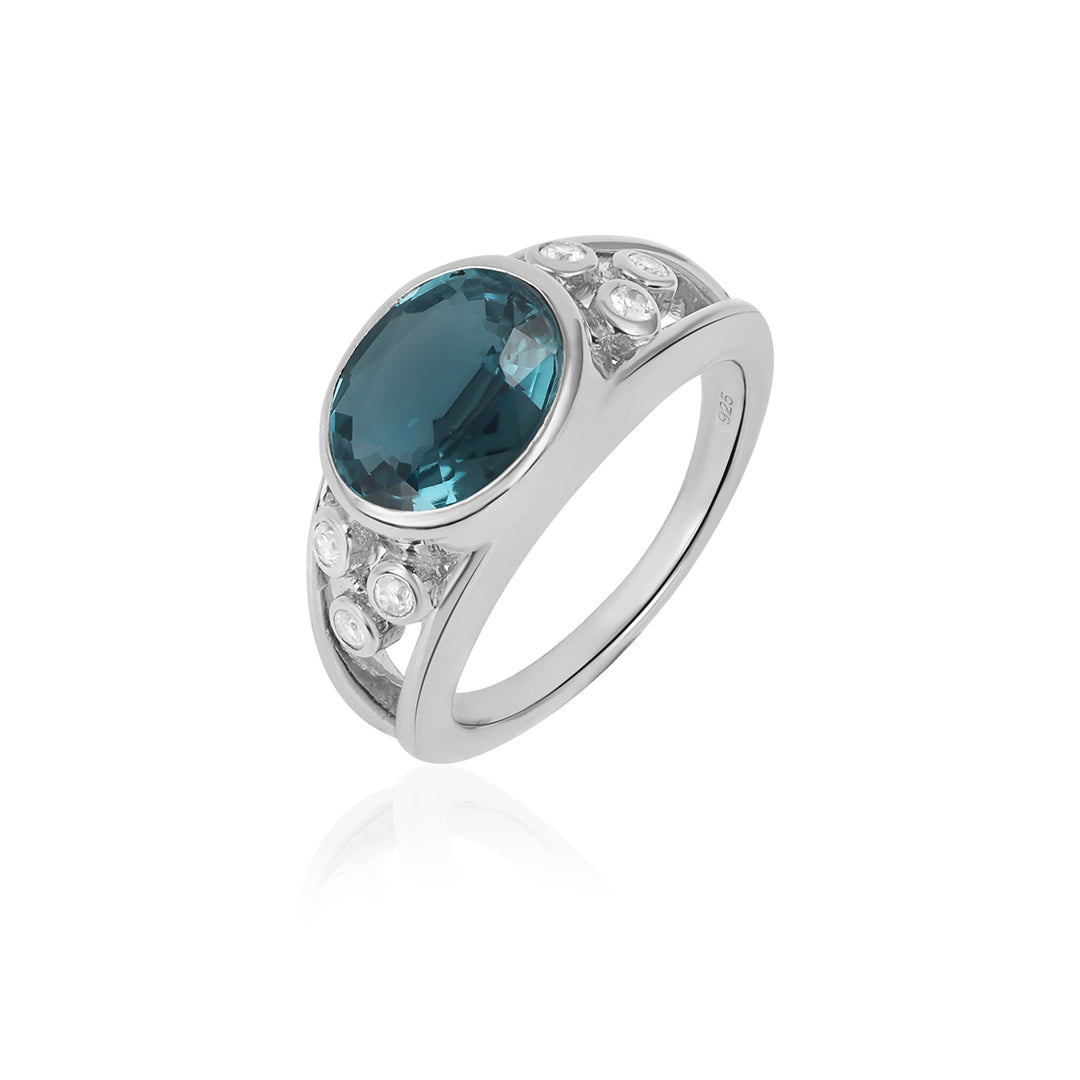 Teal Kyanite and Zircon 925 Silver Ring