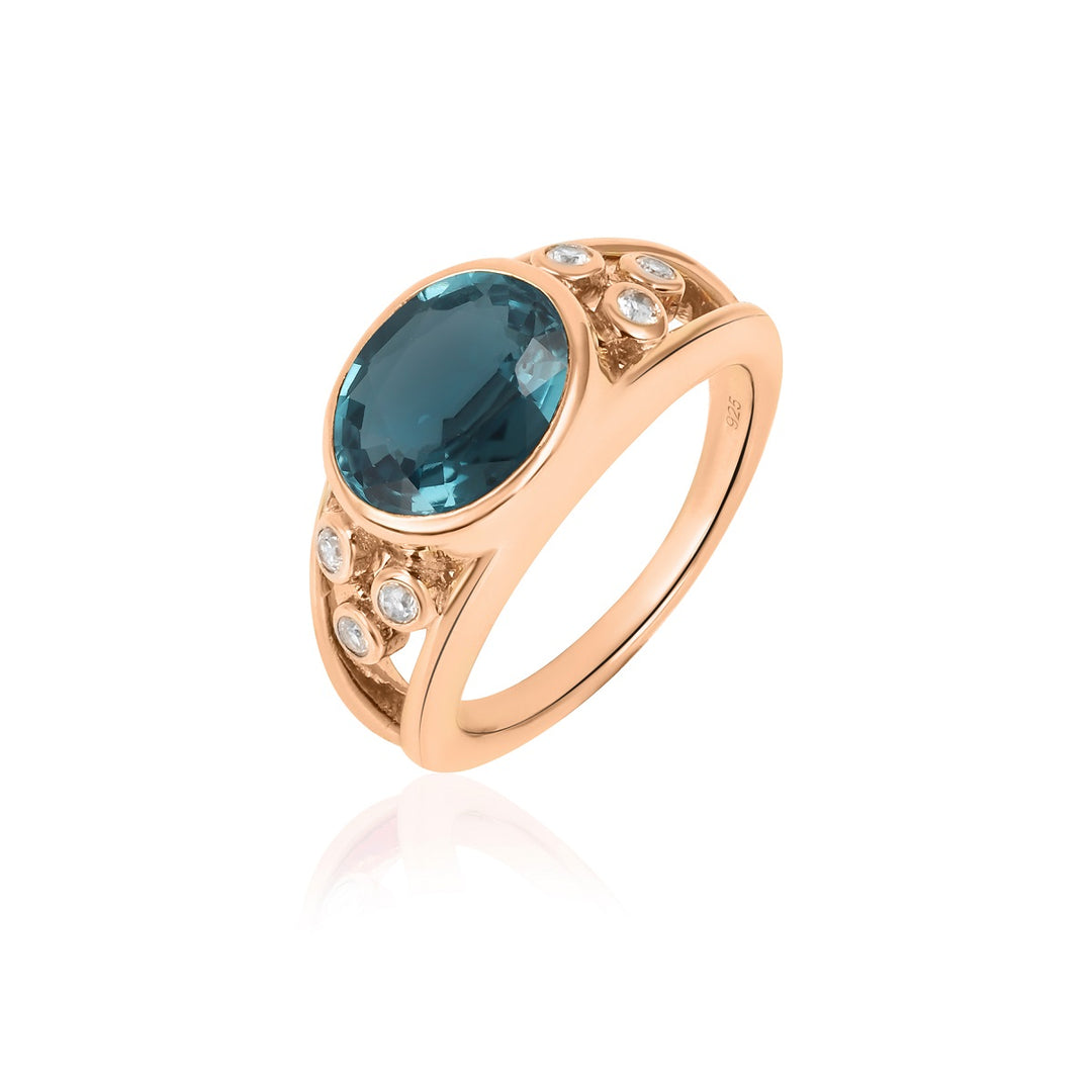 Teal Kyanite and Zircon 925 Silver Ring