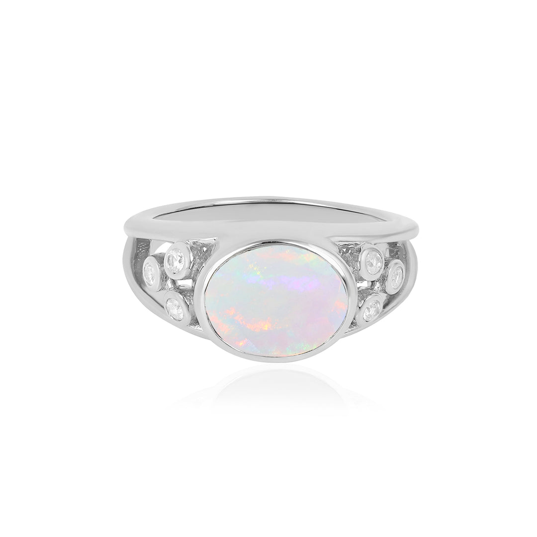 Ethiopian Opal and Zircon Silver Ring