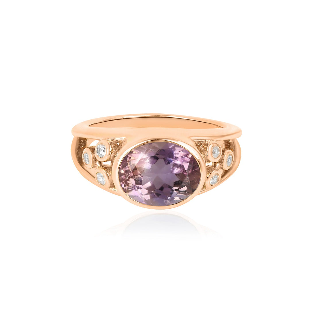 Pink Amethyst and Zircon 925 Silver Ring