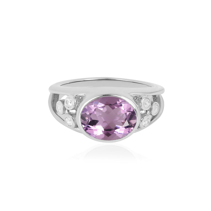 Pink Amethyst and Zircon 925 Silver Ring