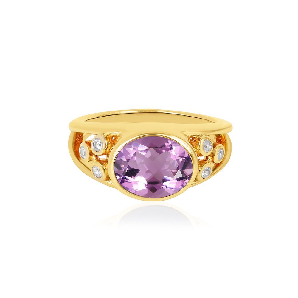 Pink Amethyst and Zircon 925 Silver Ring