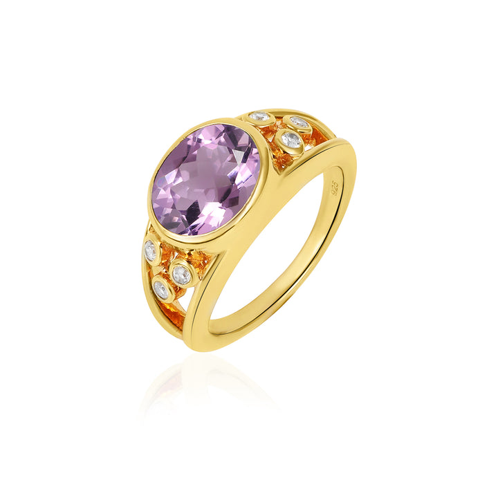 Pink Amethyst and Zircon 925 Silver Ring