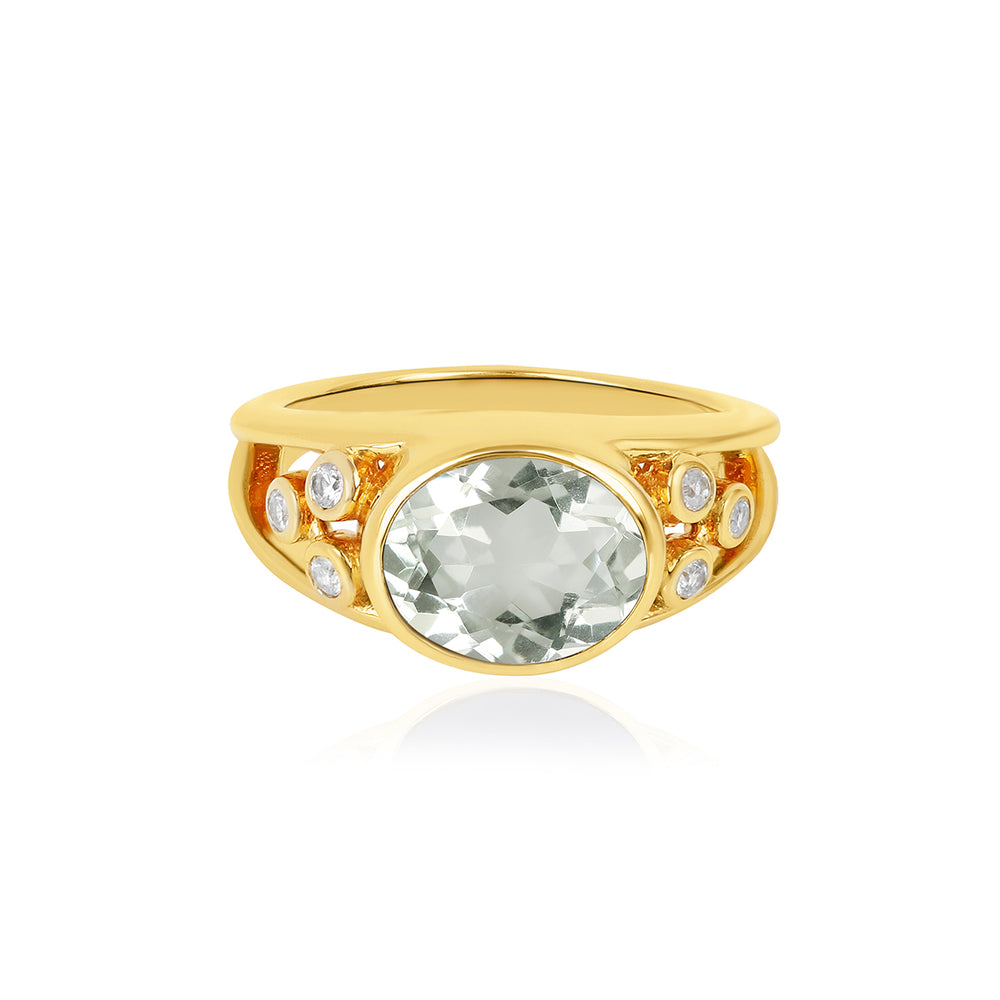 Green Amethyst and Zircon 925 Silver Ring